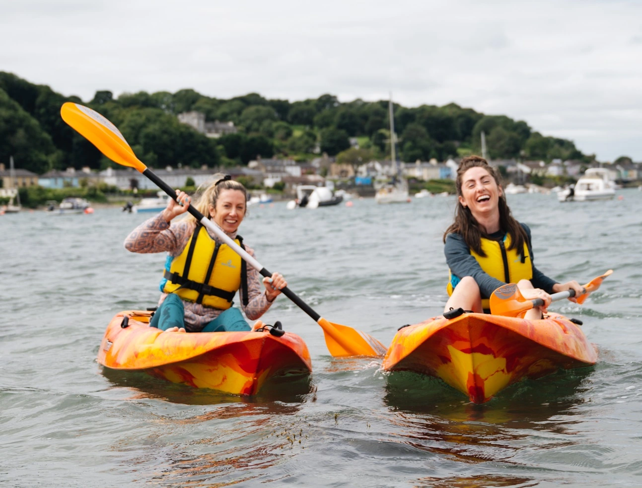 Two women renting a kayak